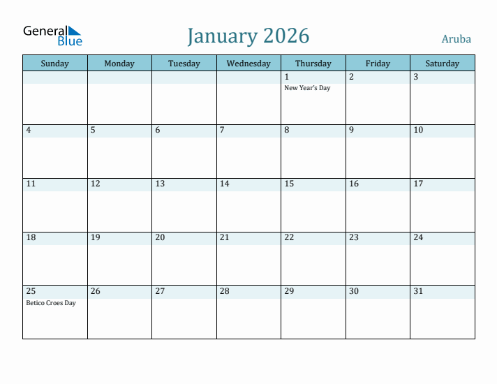 January 2026 Calendar with Holidays