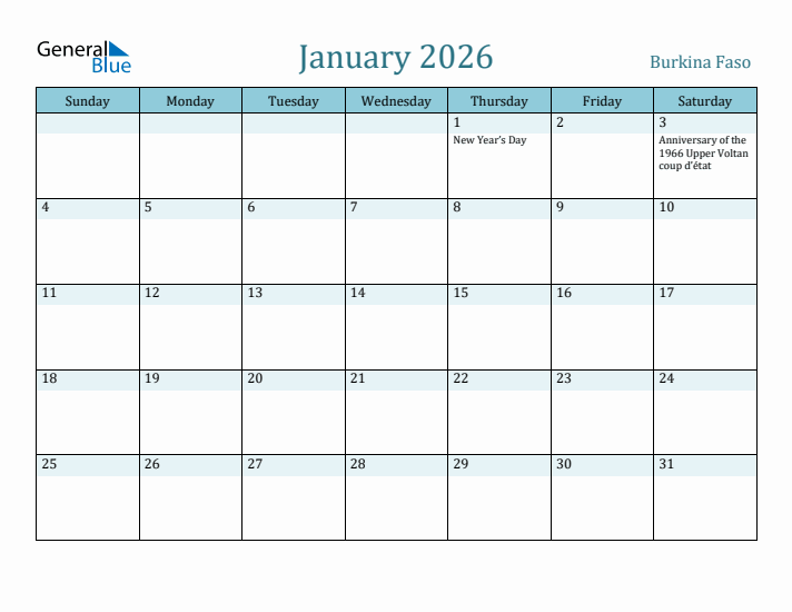 January 2026 Calendar with Holidays