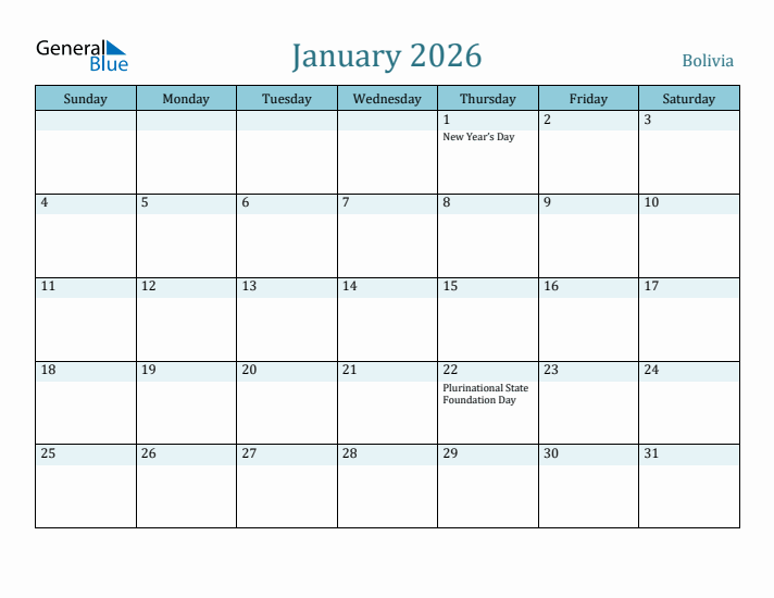 January 2026 Calendar with Holidays