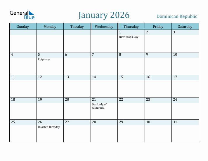 January 2026 Calendar with Holidays