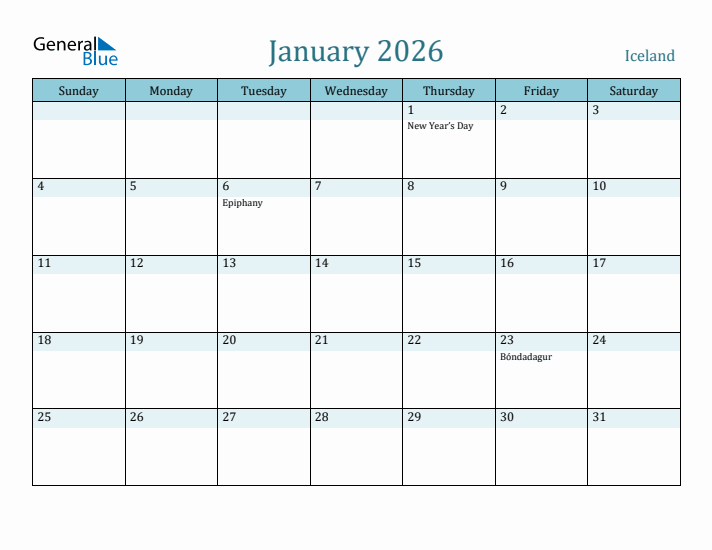 January 2026 Calendar with Holidays