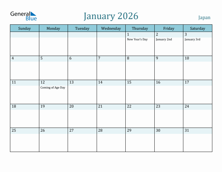 January 2026 Calendar with Holidays