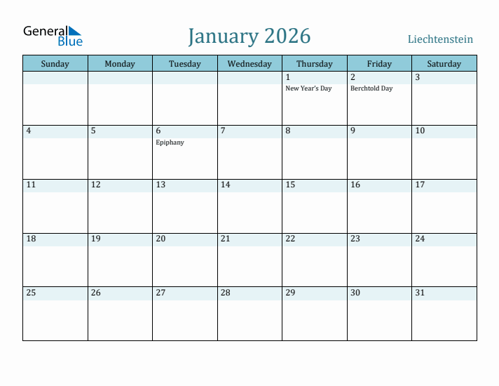 January 2026 Calendar with Holidays