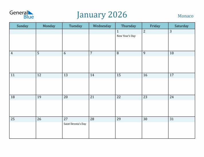 January 2026 Calendar with Holidays