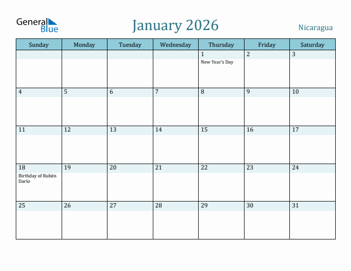 January 2026 Calendar with Holidays