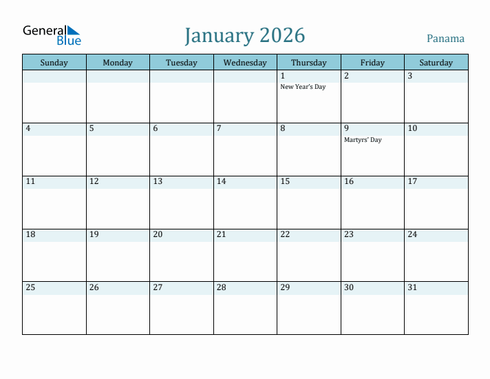 January 2026 Calendar with Holidays