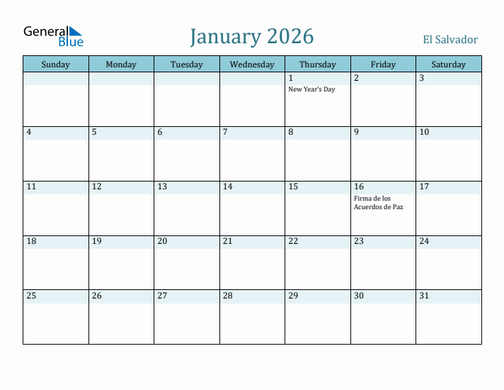 January 2026 Calendar with Holidays