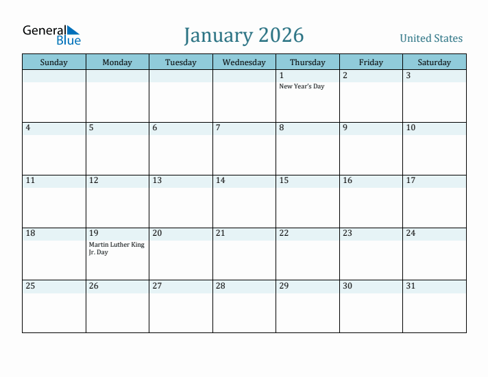 January 2026 Calendar with Holidays