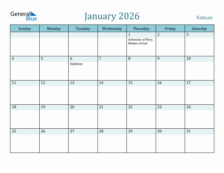 January 2026 Calendar with Holidays