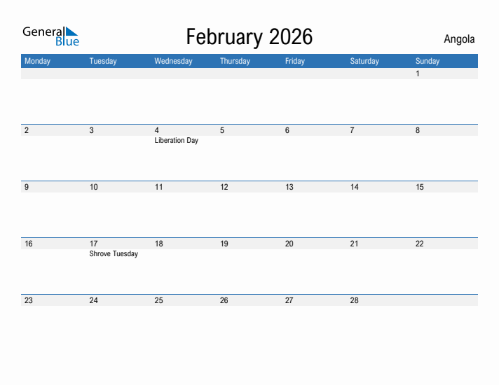 Fillable February 2026 Calendar