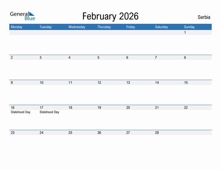 Fillable February 2026 Calendar