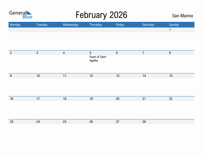 Fillable February 2026 Calendar