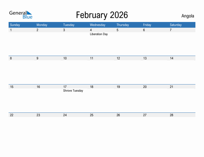 Fillable February 2026 Calendar