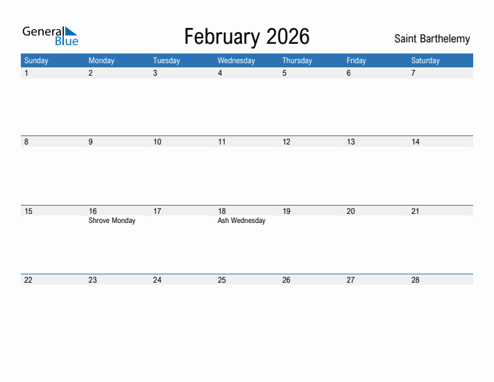 Fillable February 2026 Calendar