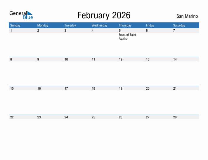 Fillable February 2026 Calendar