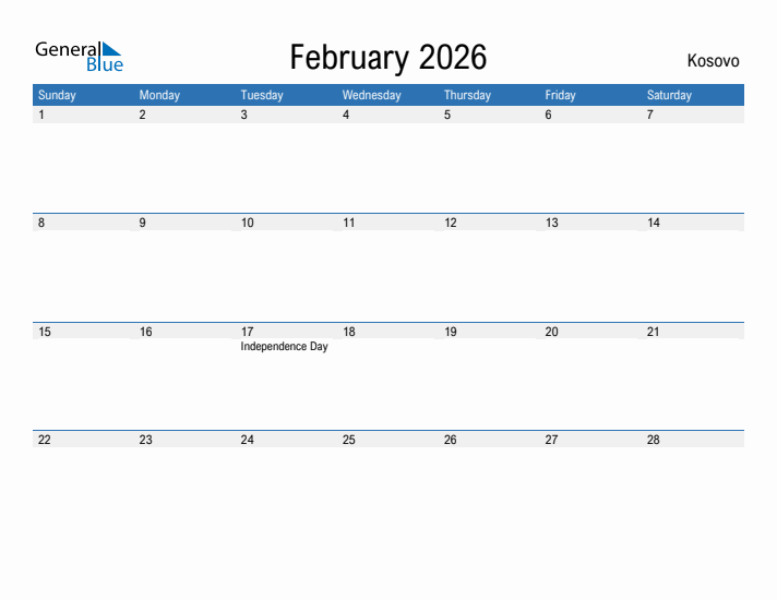 Fillable February 2026 Calendar