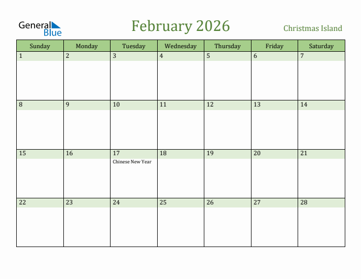 February 2026 Calendar with Christmas Island Holidays