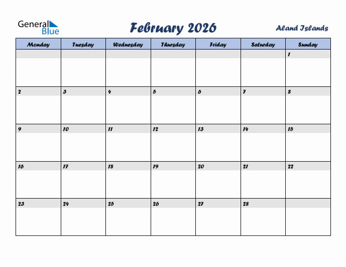 February 2026 Calendar with Holidays in Aland Islands