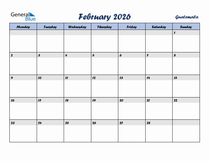 February 2026 Calendar with Holidays in Guatemala