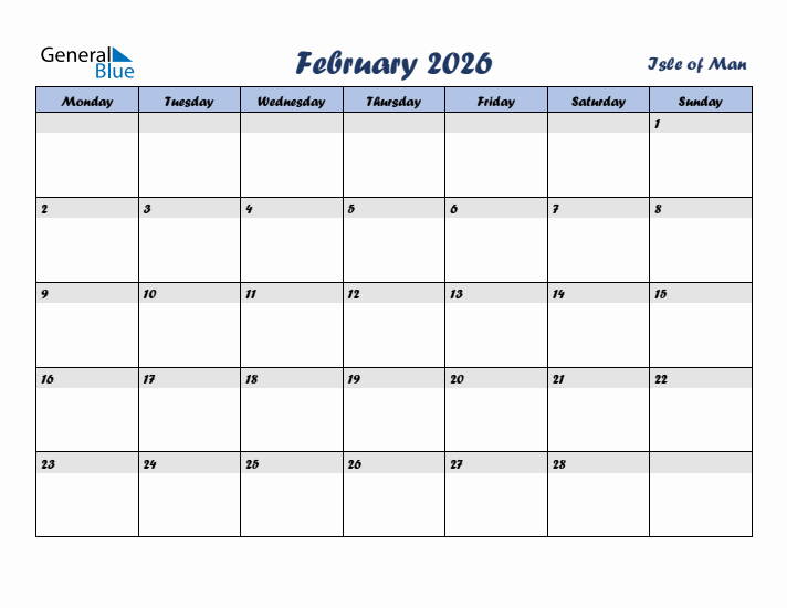 February 2026 Calendar with Holidays in Isle of Man