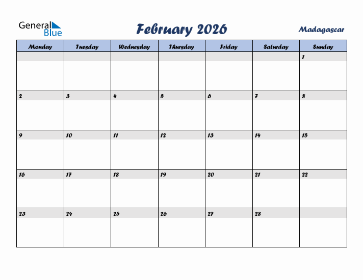 February 2026 Calendar with Holidays in Madagascar