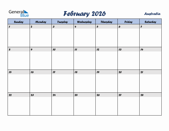 February 2026 Calendar with Holidays in Australia