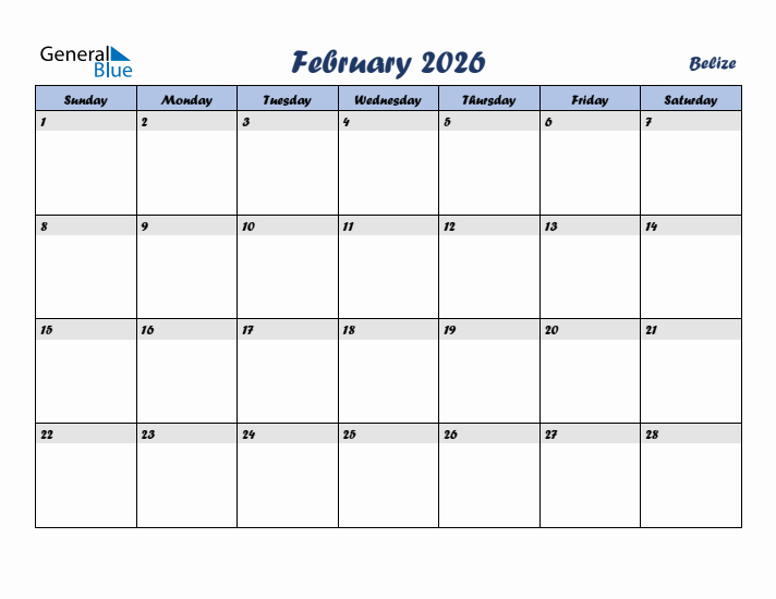 February 2026 Calendar with Holidays in Belize