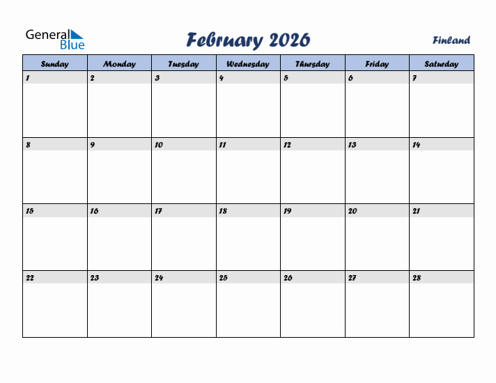 February 2026 Calendar with Holidays in Finland