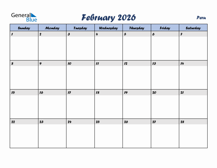 February 2026 Calendar with Holidays in Peru