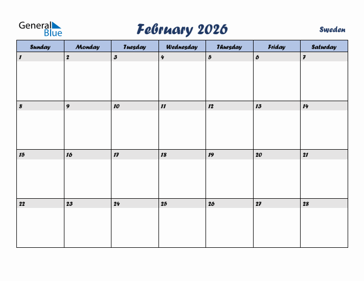 February 2026 Calendar with Holidays in Sweden