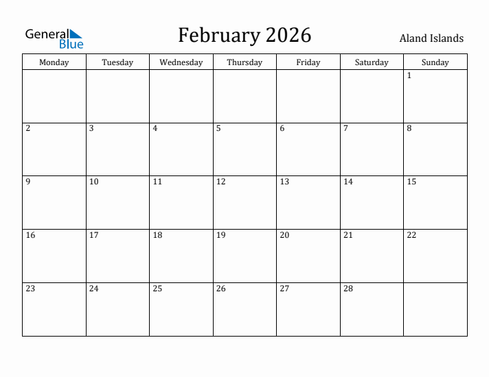 February 2026 Calendar Aland Islands