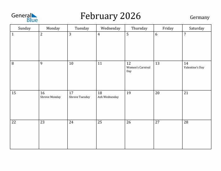 February 2026 Calendar Germany