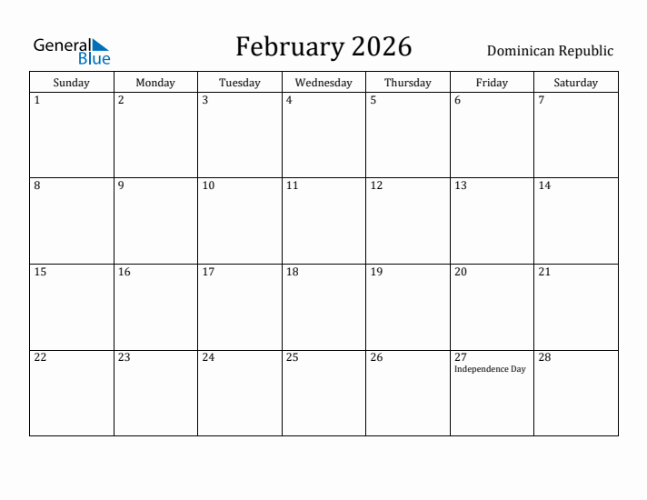 February 2026 Calendar Dominican Republic