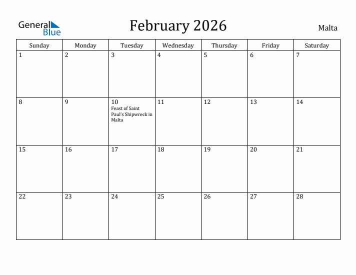 February 2026 Calendar Malta