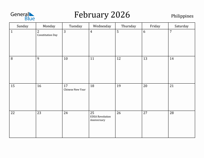 February 2026 Calendar Philippines