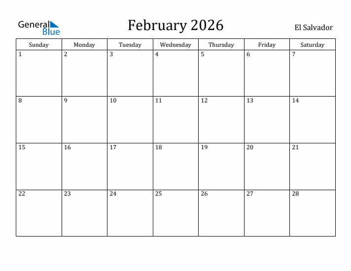 February 2026 Calendar El Salvador