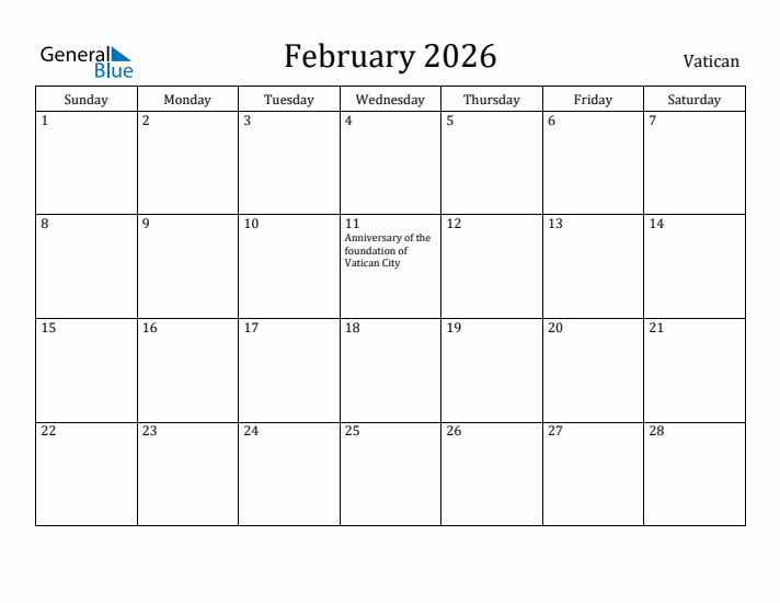 February 2026 Calendar Vatican