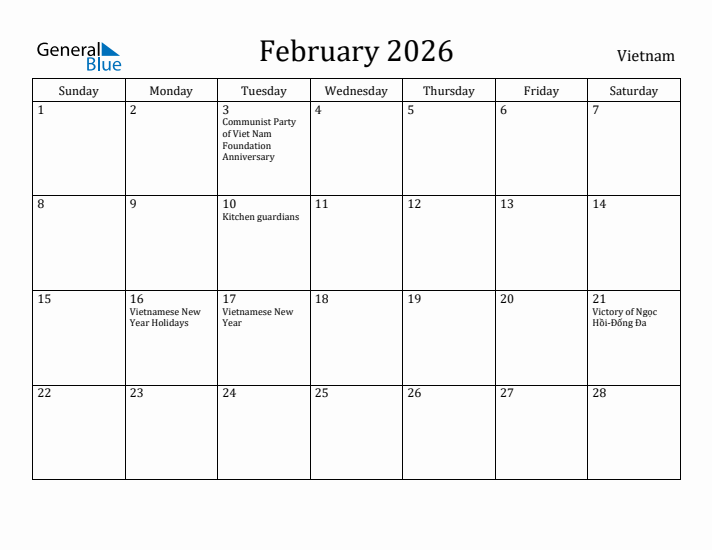 February 2026 Calendar Vietnam