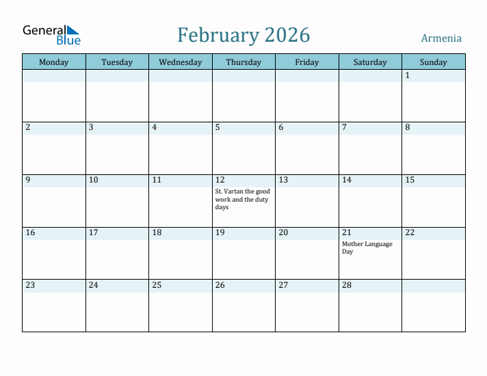 February 2026 Calendar with Holidays