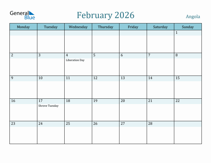 February 2026 Calendar with Holidays