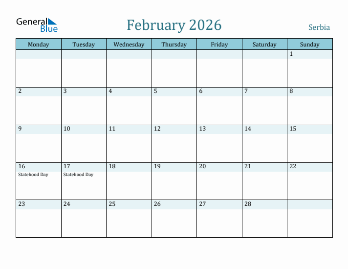 February 2026 Calendar with Holidays