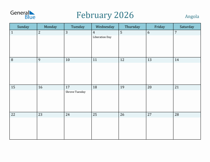 February 2026 Calendar with Holidays