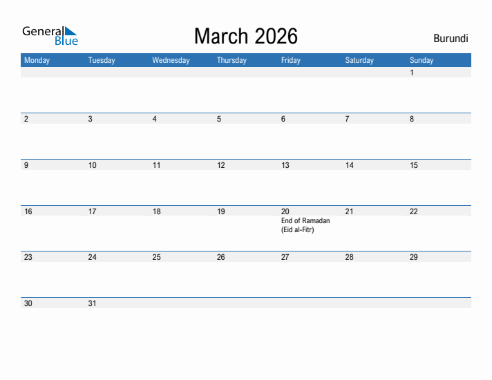 Fillable March 2026 Calendar