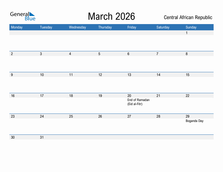 Fillable March 2026 Calendar