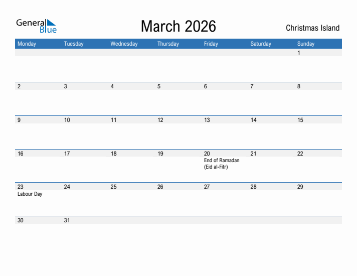 Fillable March 2026 Calendar