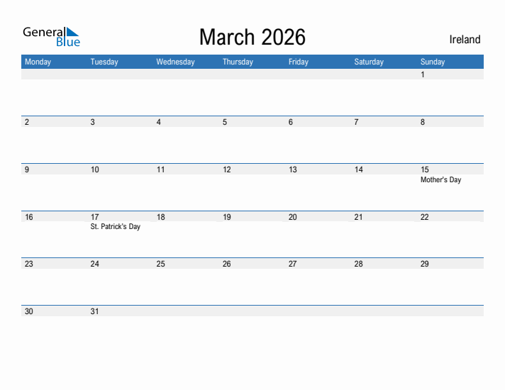 Fillable March 2026 Calendar