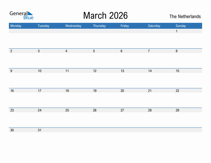 Fillable March 2026 Calendar