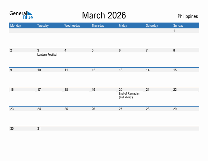 Fillable March 2026 Calendar