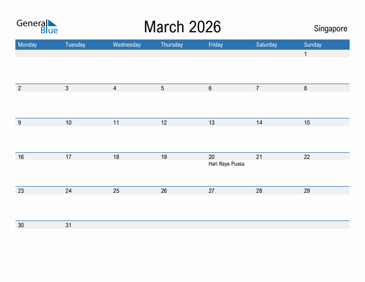 Fillable March 2026 Calendar