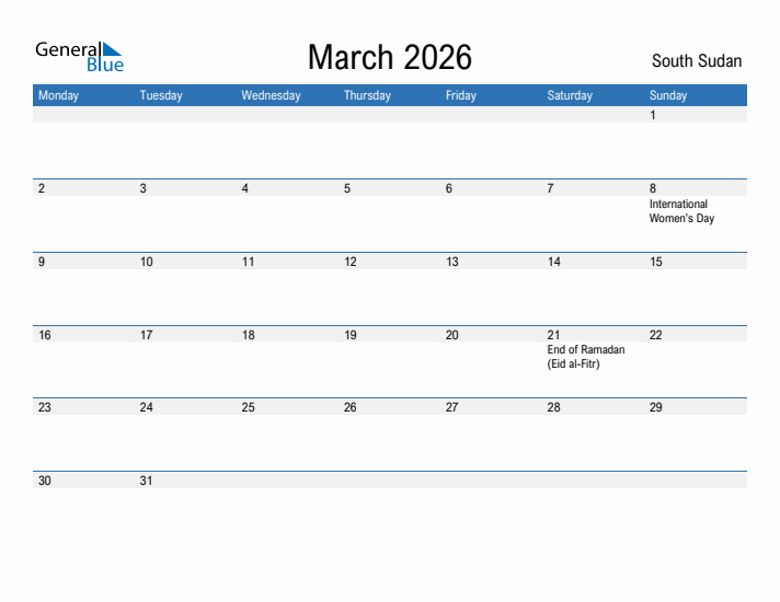 Fillable March 2026 Calendar